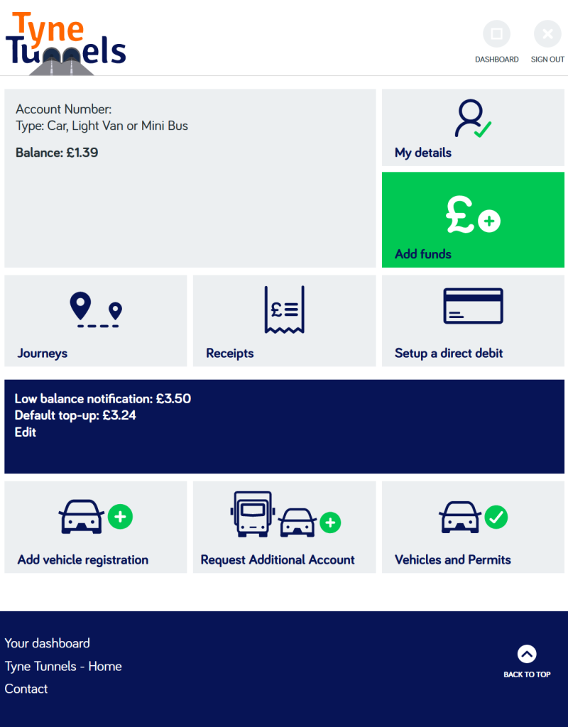 Tyne Tunnels Topup Website